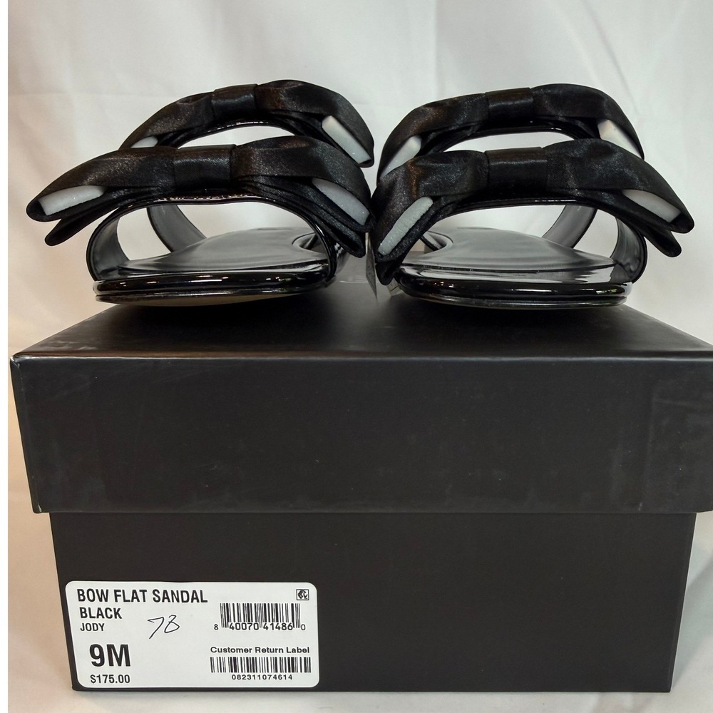 Aminah Abdul Jillil Jody Bow Flat Sandals Black Patent Leather Square Toe 9 NWB9 - Picture 7 of 7
